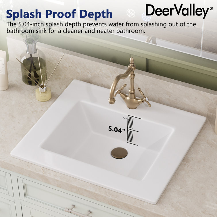 21'' White Rectangular Ceramic Drop-In Bathroom Sink