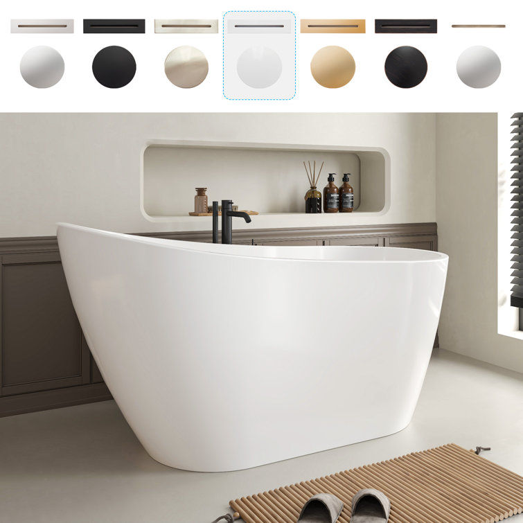 Pure White 55" x 28" Freestanding Acrylic Soaking Bathtub