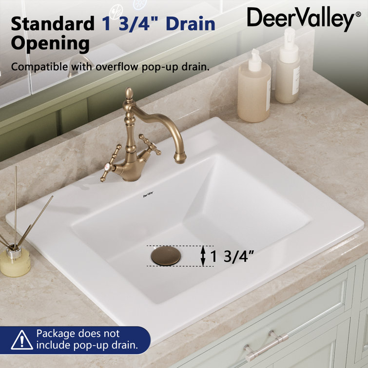 21'' White Rectangular Ceramic Drop-In Bathroom Sink