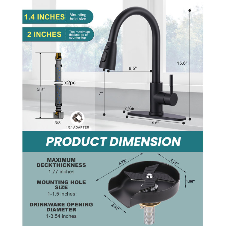 Matte Black Single Handle Pull-Down Kitchen Faucet with Deckplate