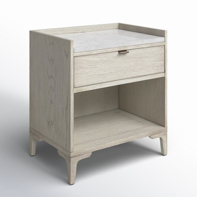 Contemporary Gray Oak Veneer Nightstand with Marble Top