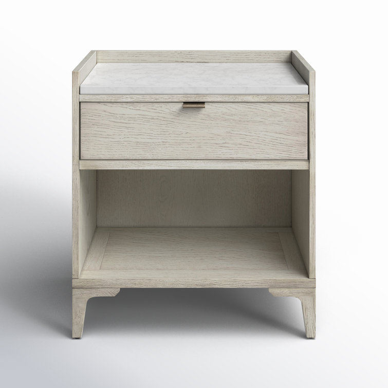 Contemporary Gray Oak Veneer Nightstand with Marble Top