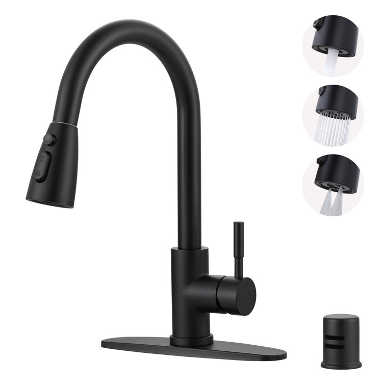 Matte Black Stainless Steel Pull-Down Kitchen Faucet with Air Gap Kit