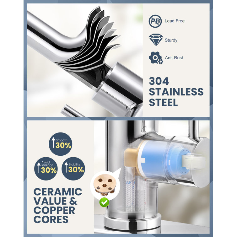 Polished Chrome Stainless Steel Pull-Down Kitchen Faucet with Air Gap Kit
