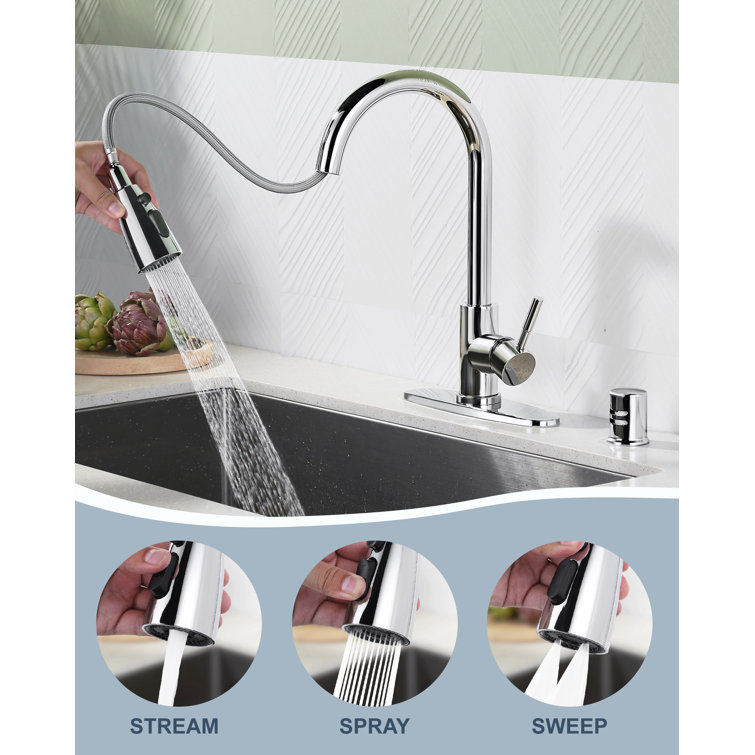 Polished Chrome Stainless Steel Pull-Down Kitchen Faucet with Air Gap Kit