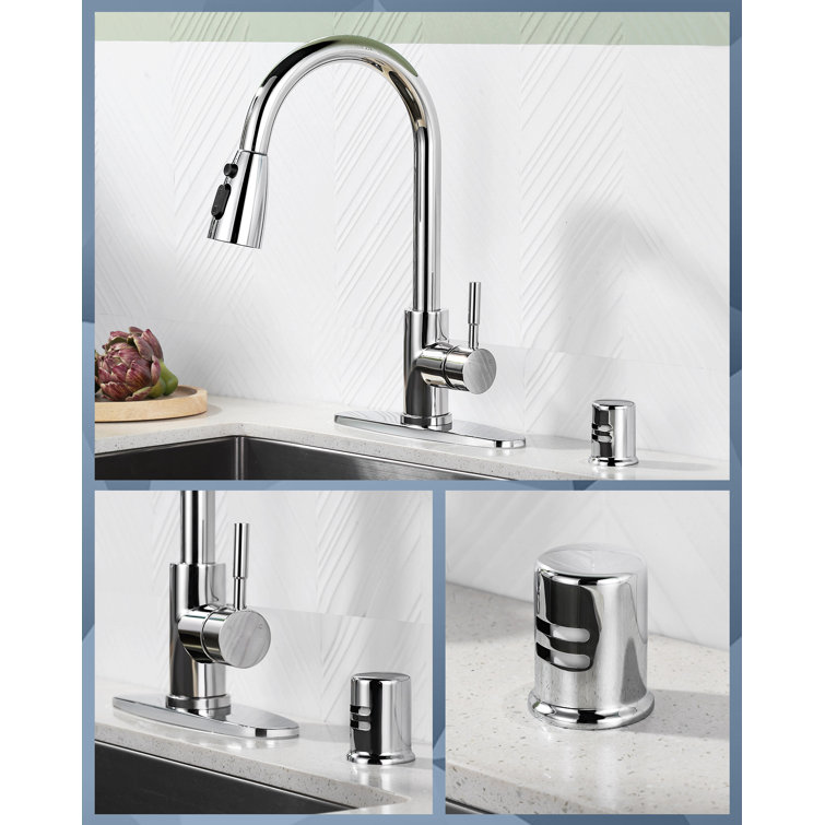 Polished Chrome Stainless Steel Pull-Down Kitchen Faucet with Air Gap Kit