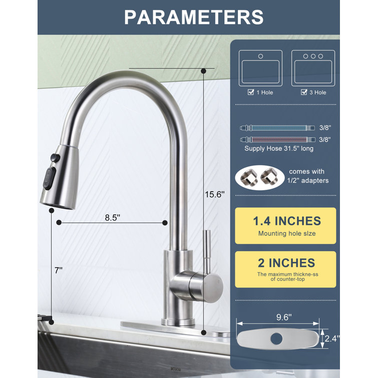 Brushed Nickel Single Handle Pull-Down Kitchen Faucet