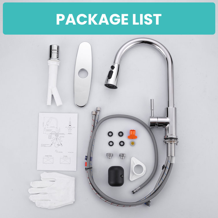 Polished Chrome Stainless Steel Pull-Down Kitchen Faucet with Air Gap Kit