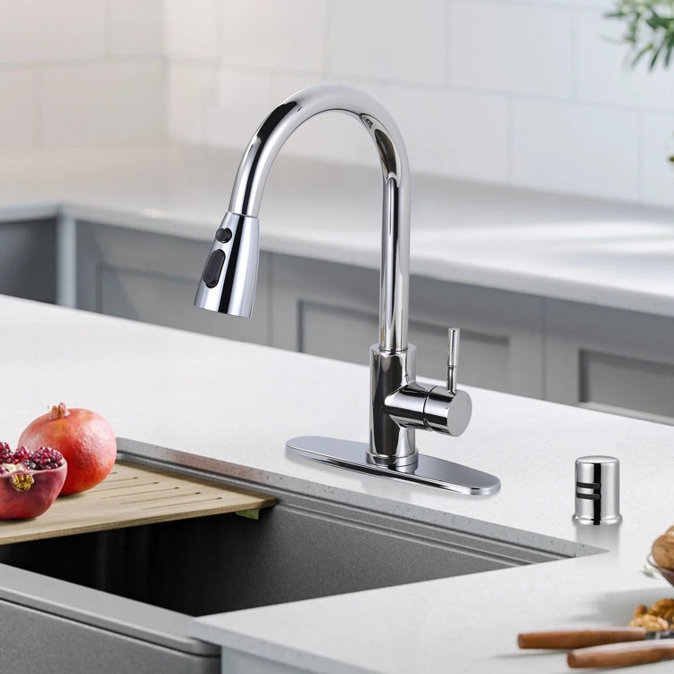 Polished Chrome Stainless Steel Pull-Down Kitchen Faucet with Air Gap Kit
