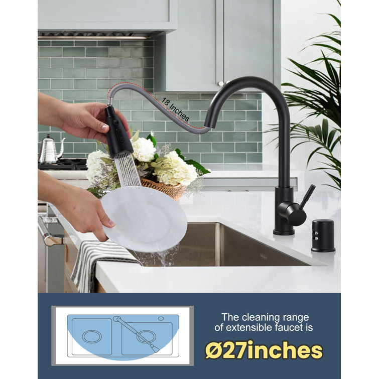 Matte Black Stainless Steel Pull-Down Kitchen Faucet with Air Gap Kit