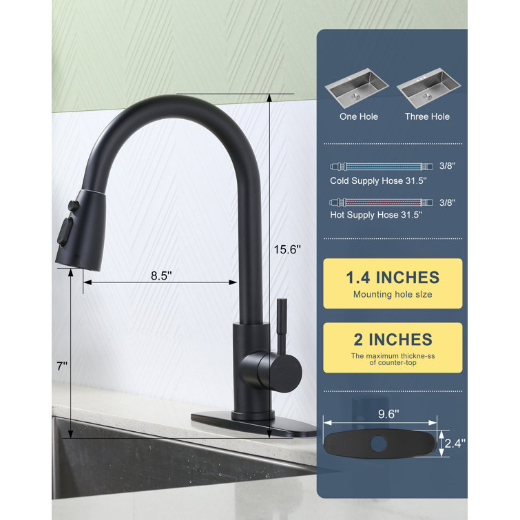 Matte Black Stainless Steel Pull-Down Kitchen Faucet with Air Gap Kit