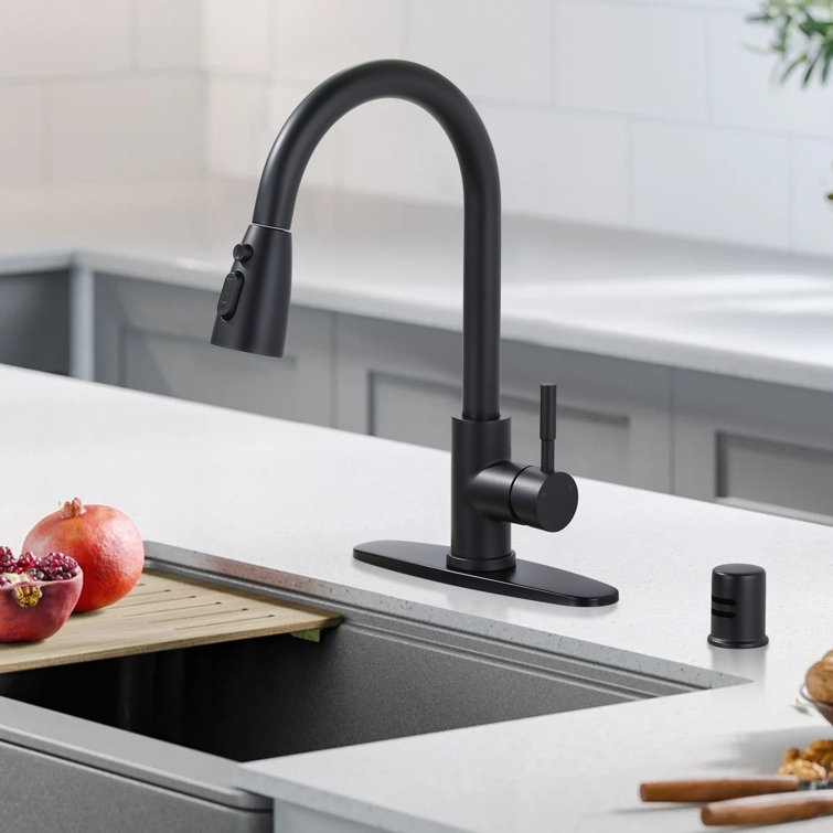 Matte Black Stainless Steel Pull-Down Kitchen Faucet with Air Gap Kit