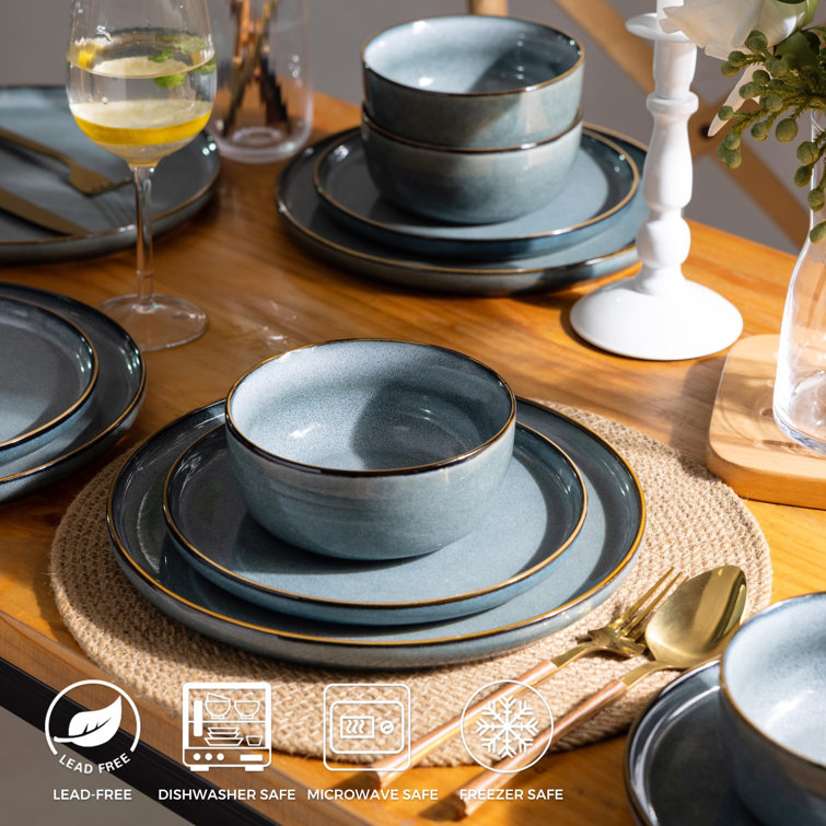 Latris Ocean Blue Ceramic 12-Piece Dinnerware Set
