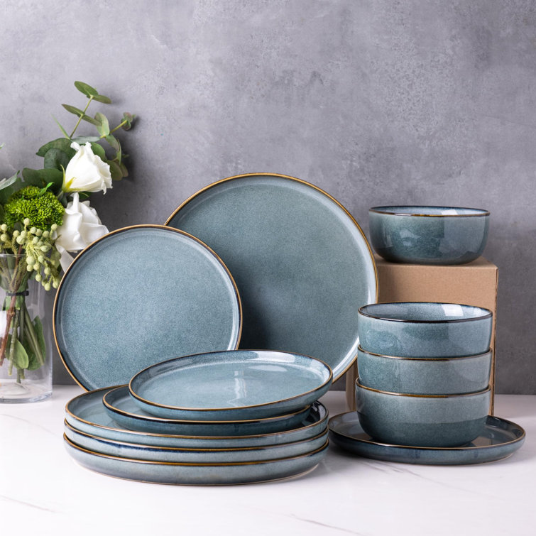 Latris Ocean Blue Ceramic 12-Piece Dinnerware Set