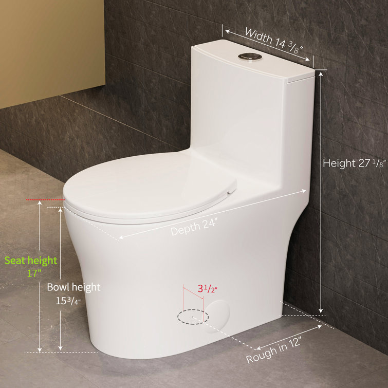 Gloss White Round One-Piece Dual Flush Toilet with Soft Close Seat