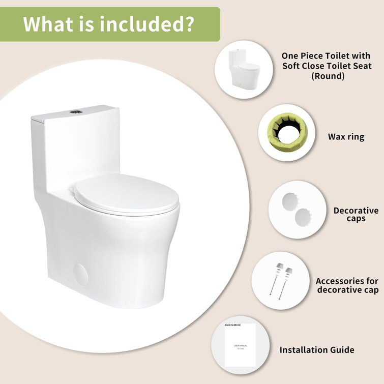 Gloss White Round One-Piece Dual Flush Toilet with Soft Close Seat