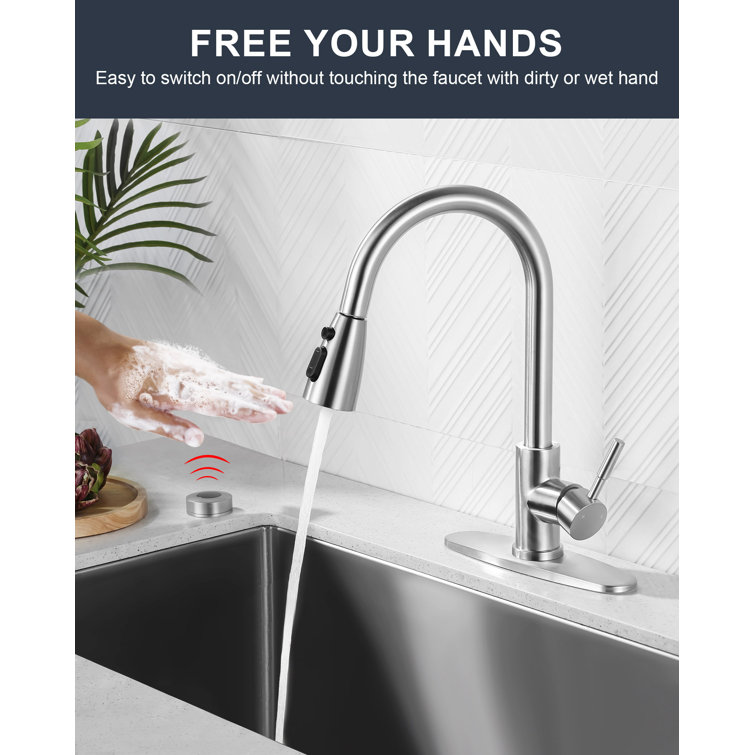 Brushed Nickel Touchless Pull-Down Kitchen Faucet with Spray
