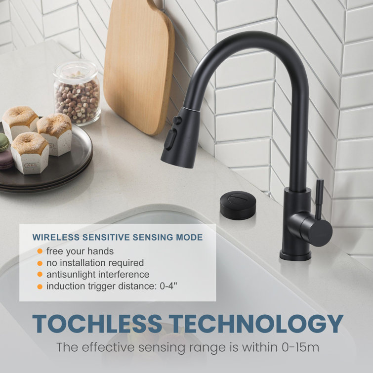 Matte Black Touchless Pull-Down Sprayer Kitchen Faucet with Sensor