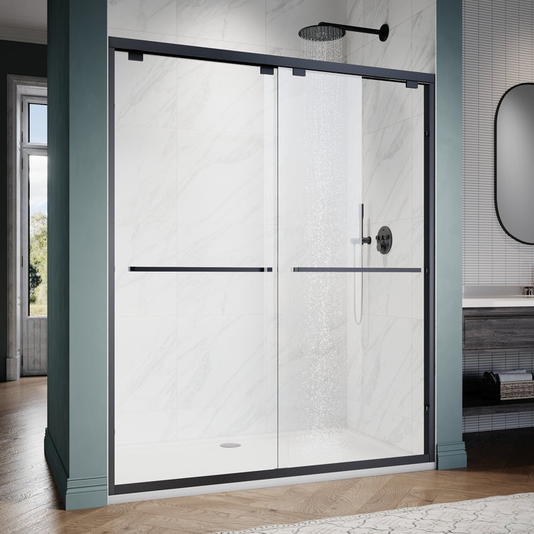 60''W x 72''H Matte Black Framed Clear Tempered Glass Shower Door