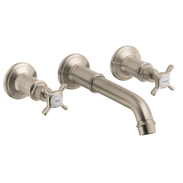 Polished Nickel Wall Mounted Widespread Bathroom Faucet