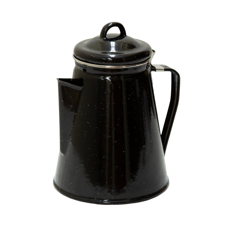 Black Enamel 8-Cup Percolator Coffee Pot with Stainless Steel Rim