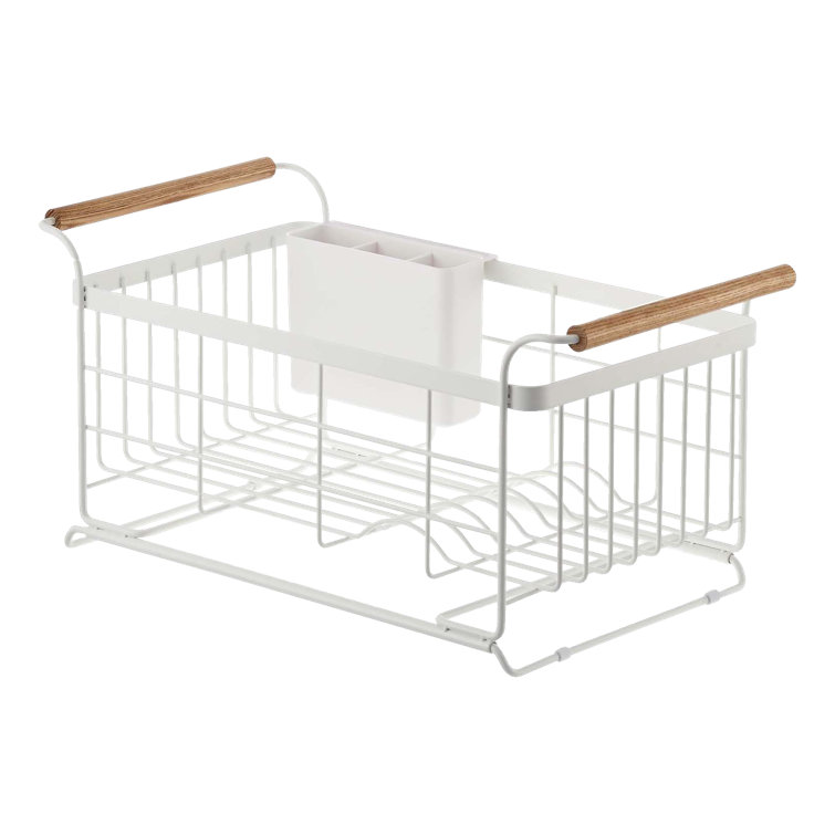 White Metal Over-the-Sink Dish Rack with Wooden Handles