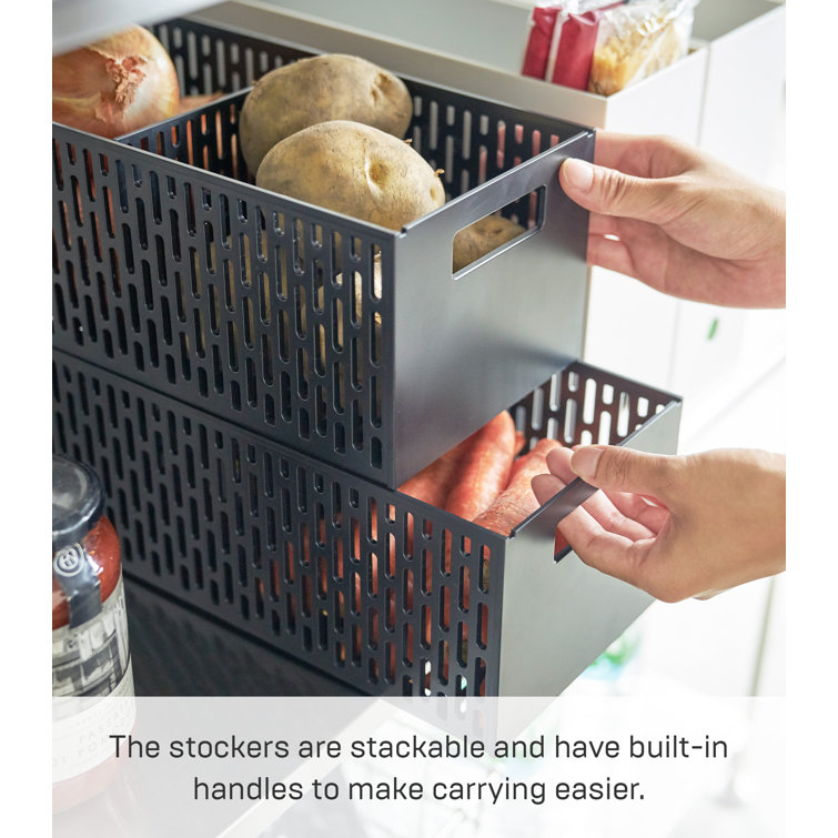 Black Stackable Plastic Vegetable Storage Baskets with Handles