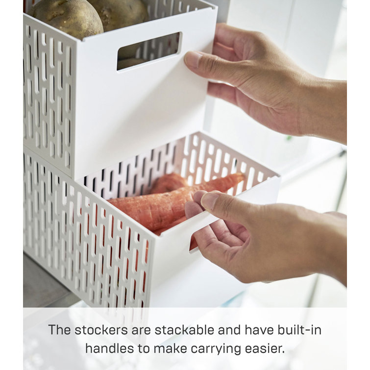 White Stackable Plastic Vegetable Storage Basket with Handles