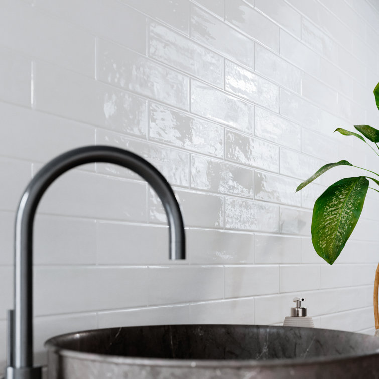 Cyra White Polished Ceramic Subway Wall Tile 2.95 x 11.81