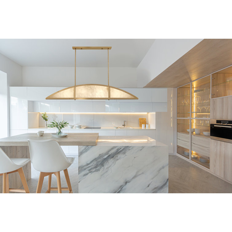 Legacy Warm Brass 4-Light Linear Chandelier with Alabaster Shade