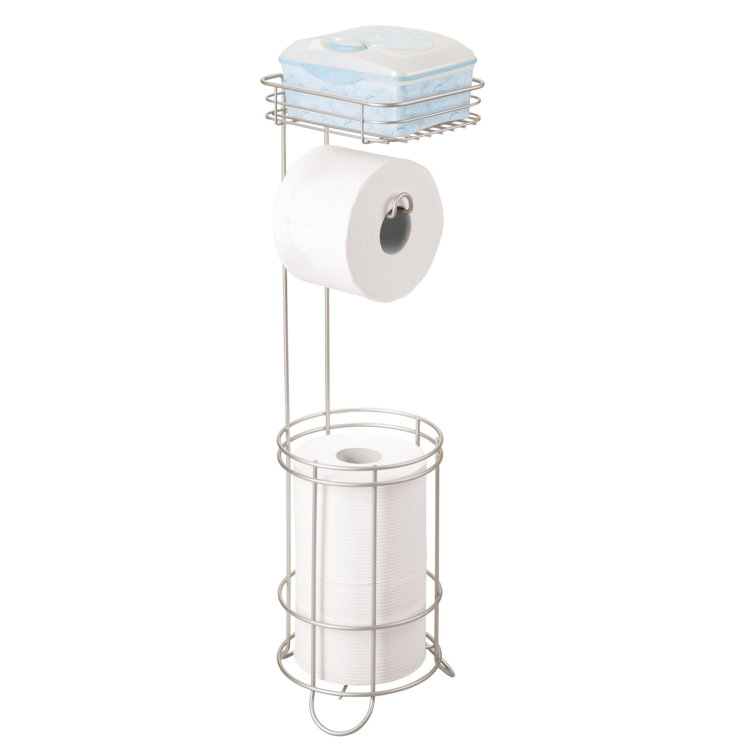 Satin Powder Coated Free Standing Toilet Paper Holder with Shelf