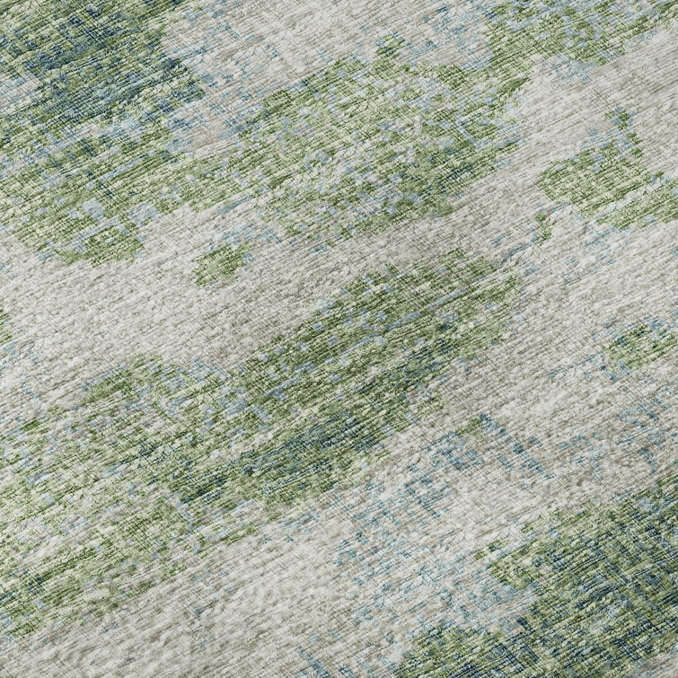 Green and Gray Abstract Chenille 8' x 10' Washable Rug