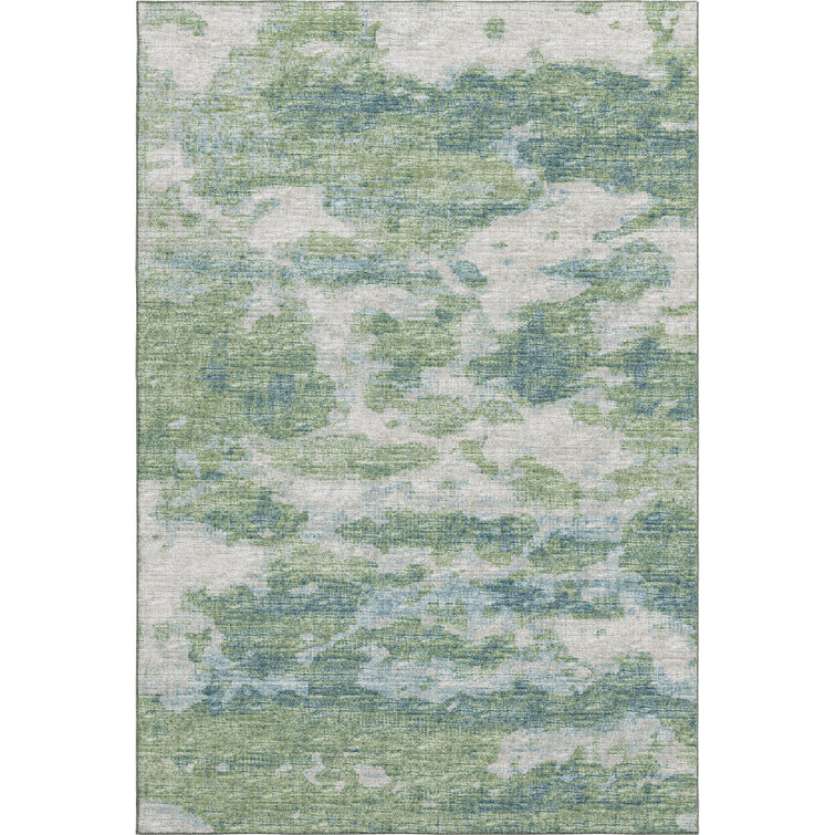 Green and Gray Abstract Chenille 8' x 10' Washable Rug