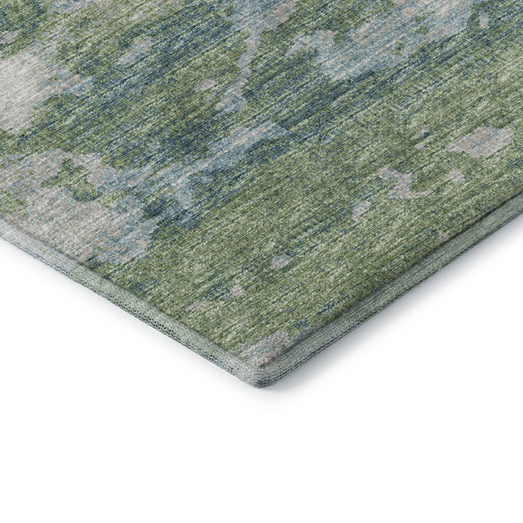 Green and Gray Abstract Chenille 8' x 10' Washable Rug