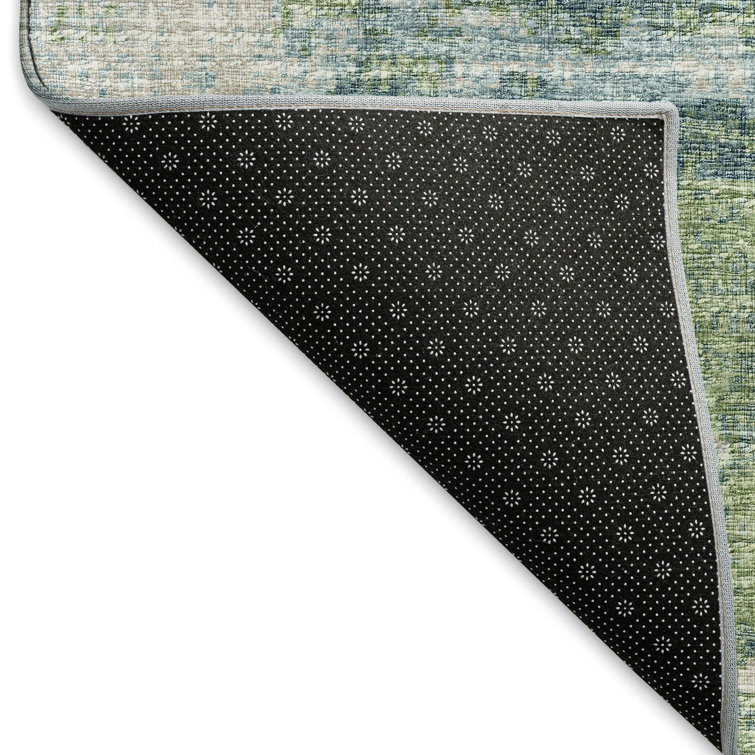 Green and Gray Abstract Chenille 8' x 10' Washable Rug