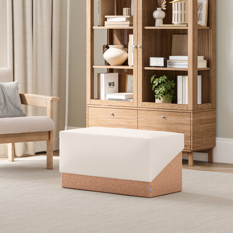 Cream and Cork Fabric Storage Trunk Ottoman with Cushion Top