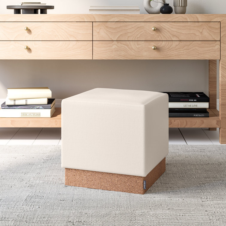 Cream and Cork 15" Cube Storage Ottoman with Cushioned Seat