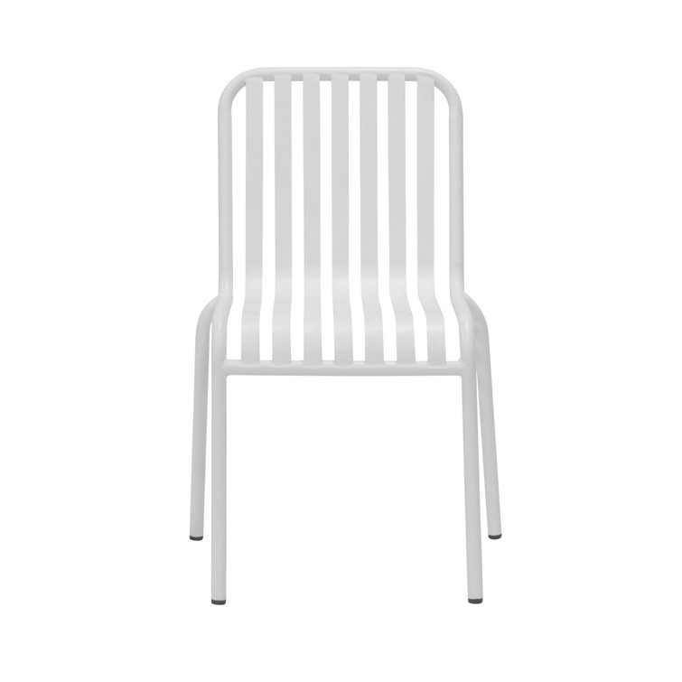 White Powder Coated Steel Armless Outdoor Dining Chairs, Set of 2