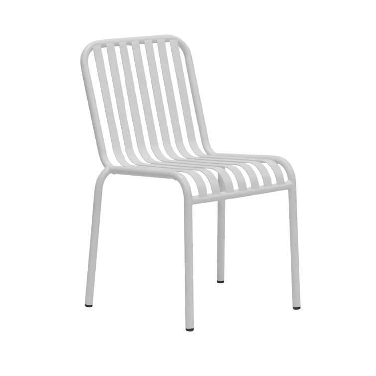 White Powder Coated Steel Armless Outdoor Dining Chairs, Set of 2