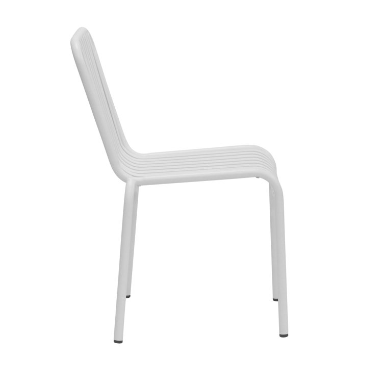 White Powder Coated Steel Armless Outdoor Dining Chairs, Set of 2