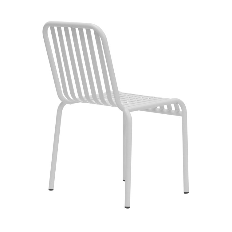 White Powder Coated Steel Armless Outdoor Dining Chairs, Set of 2
