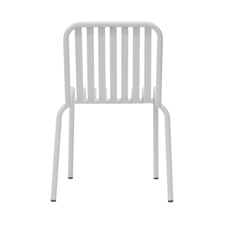 White Powder Coated Steel Armless Outdoor Dining Chairs, Set of 2