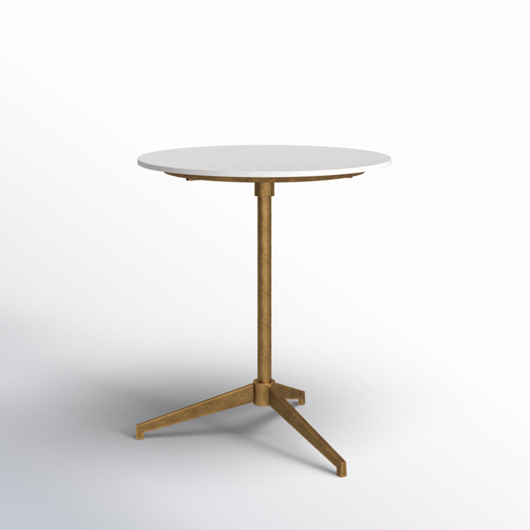 Parker Round White Marble and Gold Metal End Table