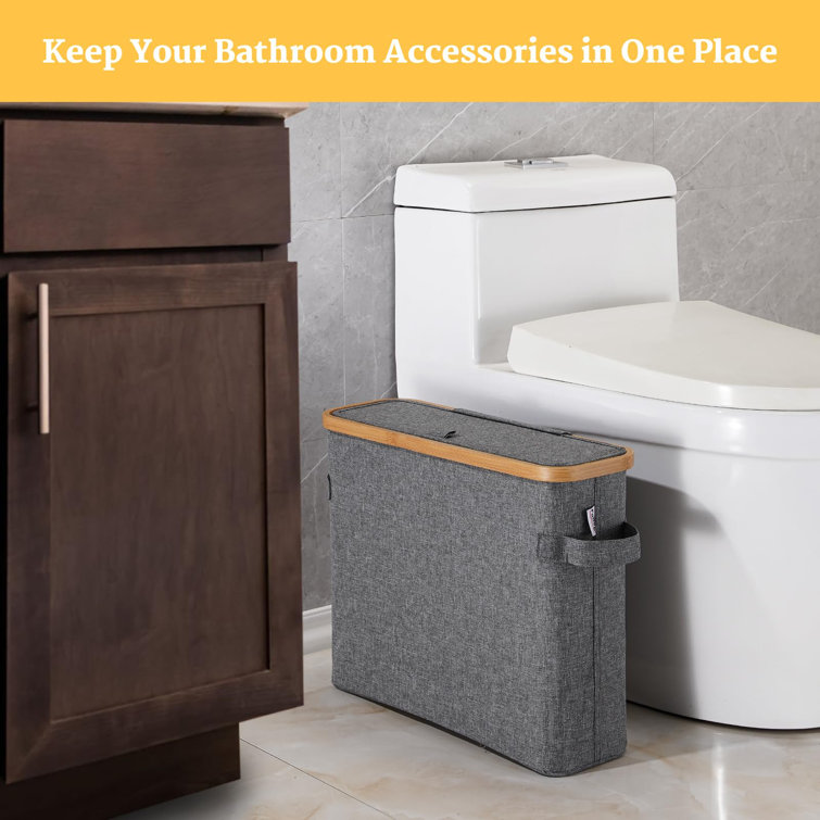 Gray Bamboo and Oxford Cloth Toilet Paper Storage Basket with Lid