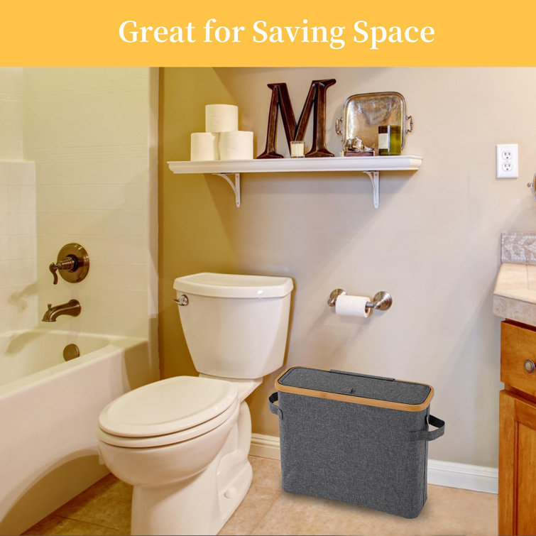 Gray Bamboo and Oxford Cloth Toilet Paper Storage Basket with Lid