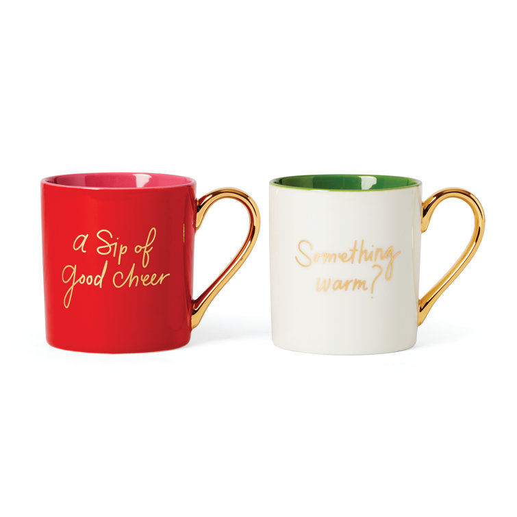 Red and White Ceramic Christmas Typography Mug Set