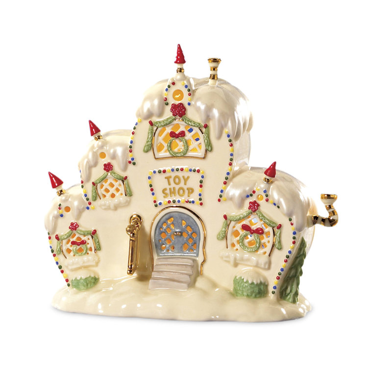 Ivory Porcelain Winter Toy Shop Figurine with Lights