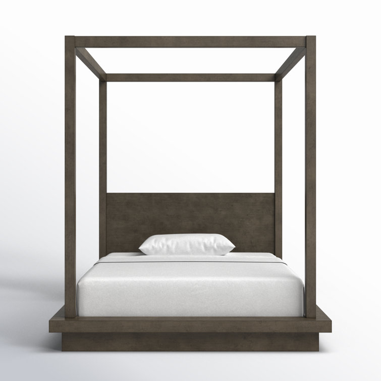 Modern Dolphin Gray Upholstered Full Canopy Bed with Storage