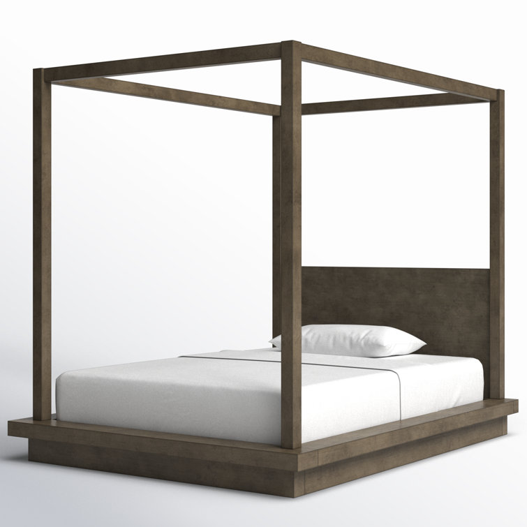 Modern Dolphin Gray Upholstered Full Canopy Bed with Storage