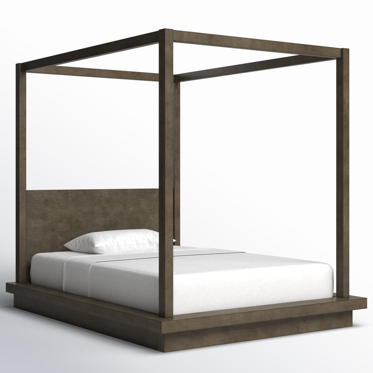 Modern Dolphin Gray Upholstered Full Canopy Bed with Storage